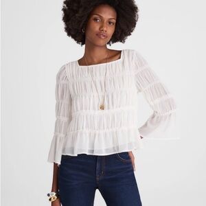 Madewell Squareneck Tiered Top Blouse Winter White XXS 2XS NWT Feminine Romantic